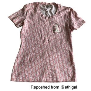Dior Logo T shirt Pink and White